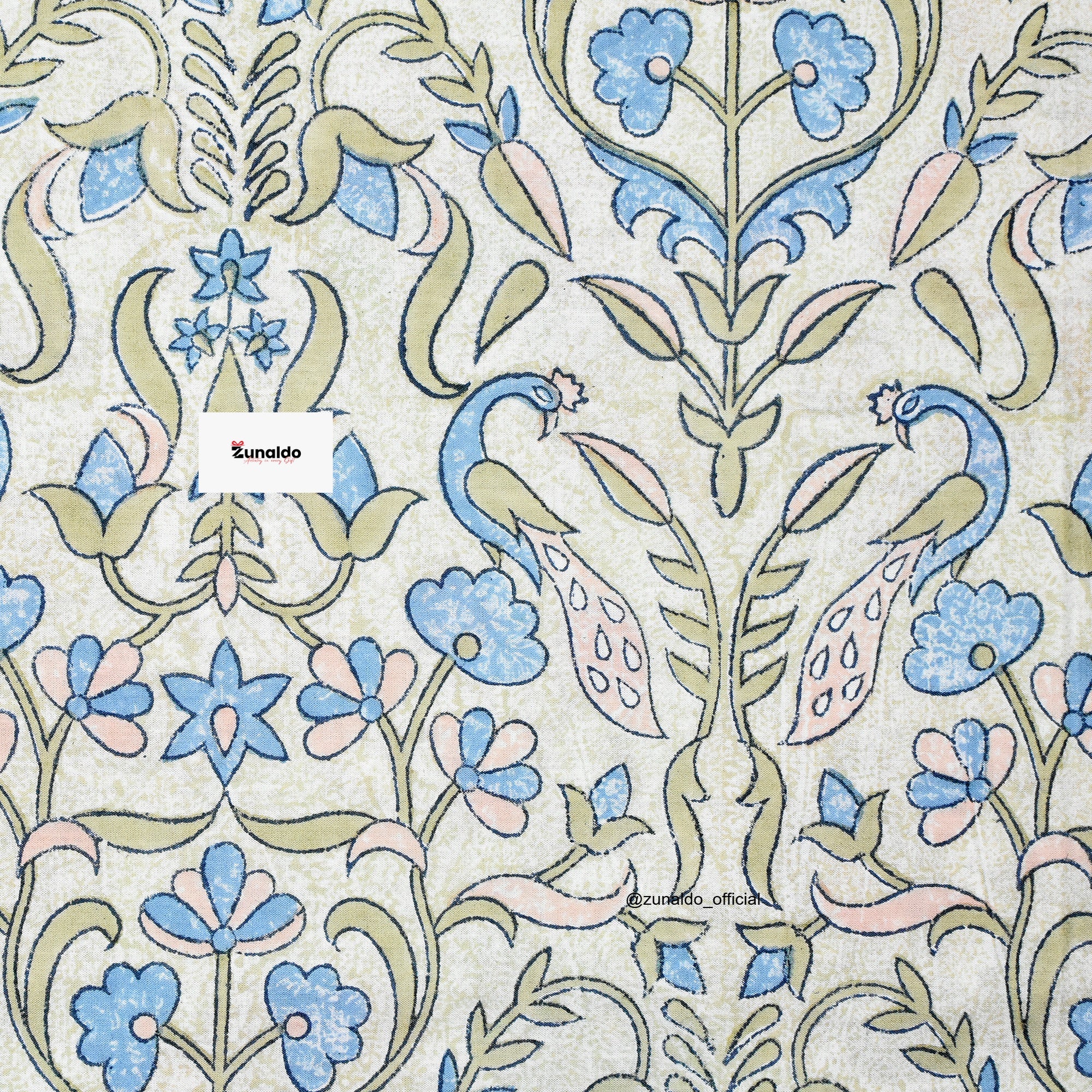 Peacock Block Print Cotton Bedsheet Set – King Size (90x108 Inch) with 2 Pillow Covers