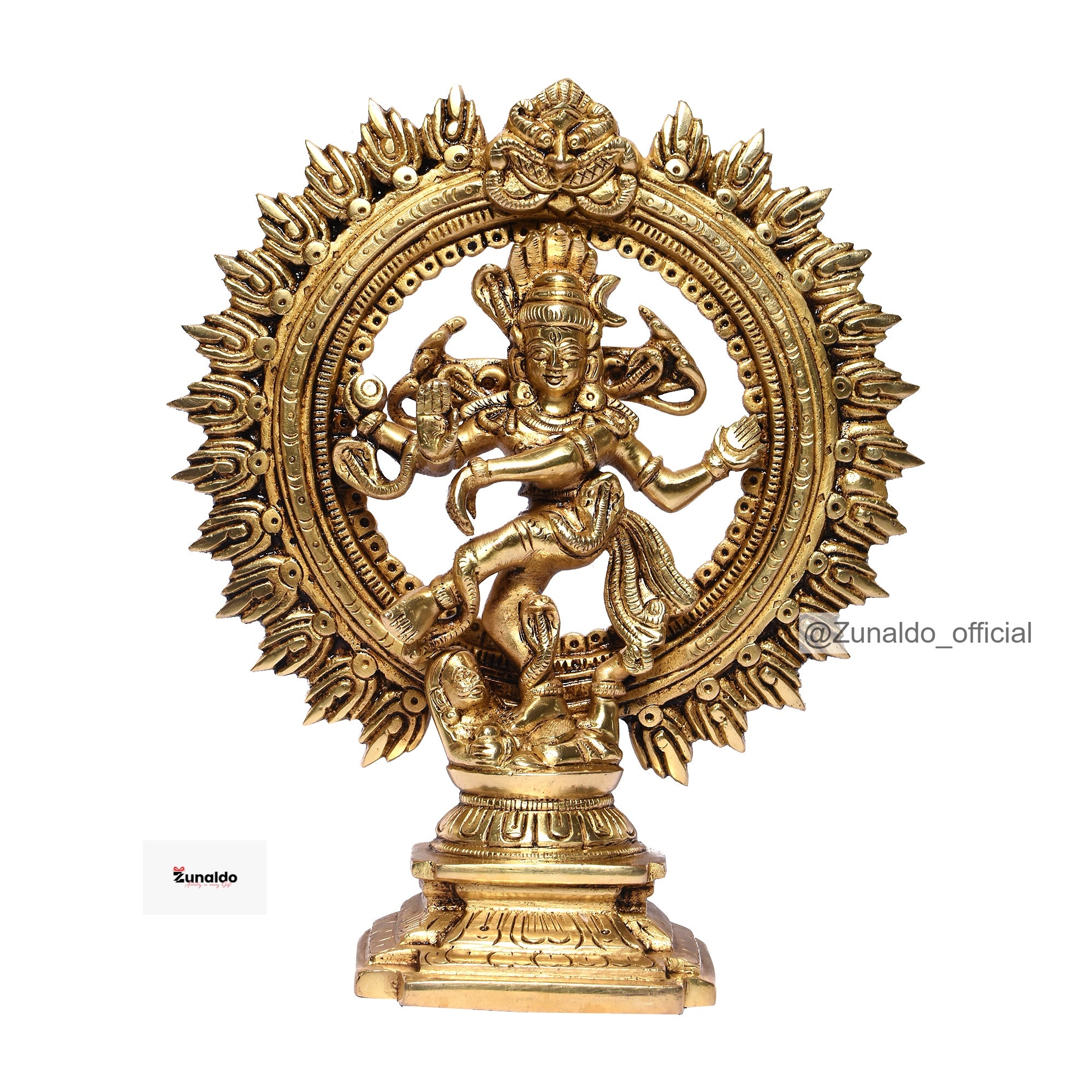 Brass Natraj Dancing on Designer Base with Yelly Ring - Fine Detailing (9 Inch)