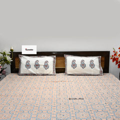 Peach Mughal Paisley Block Print Cotton Bedsheet – King Size with 2 Pillow Covers