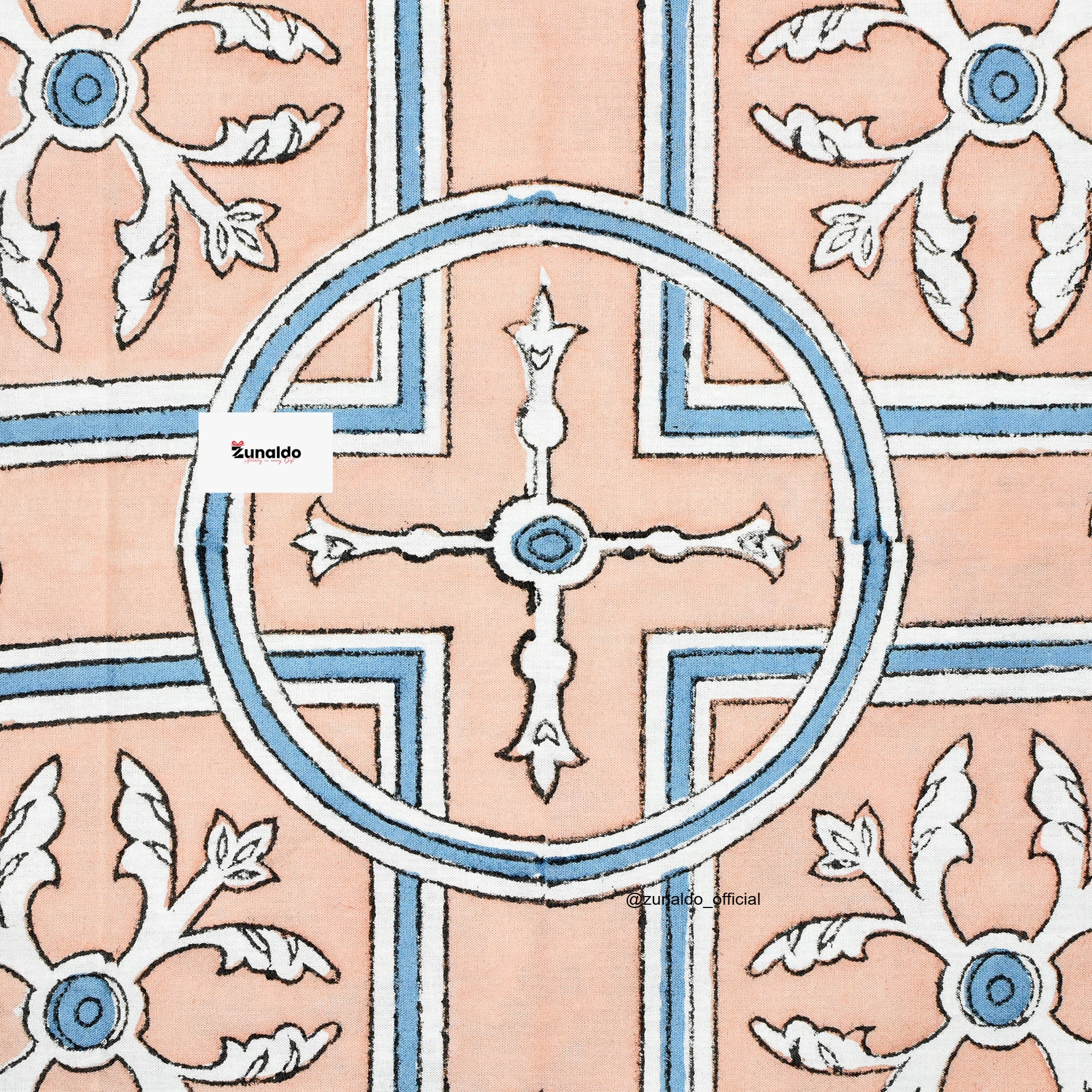 Peach Mughal Paisley Block Print Cotton Bedsheet – King Size with 2 Pillow Covers