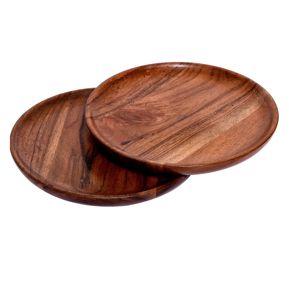 7-Inch Round Mango Wood Serving Plates – Set of 2 | Natural Finish