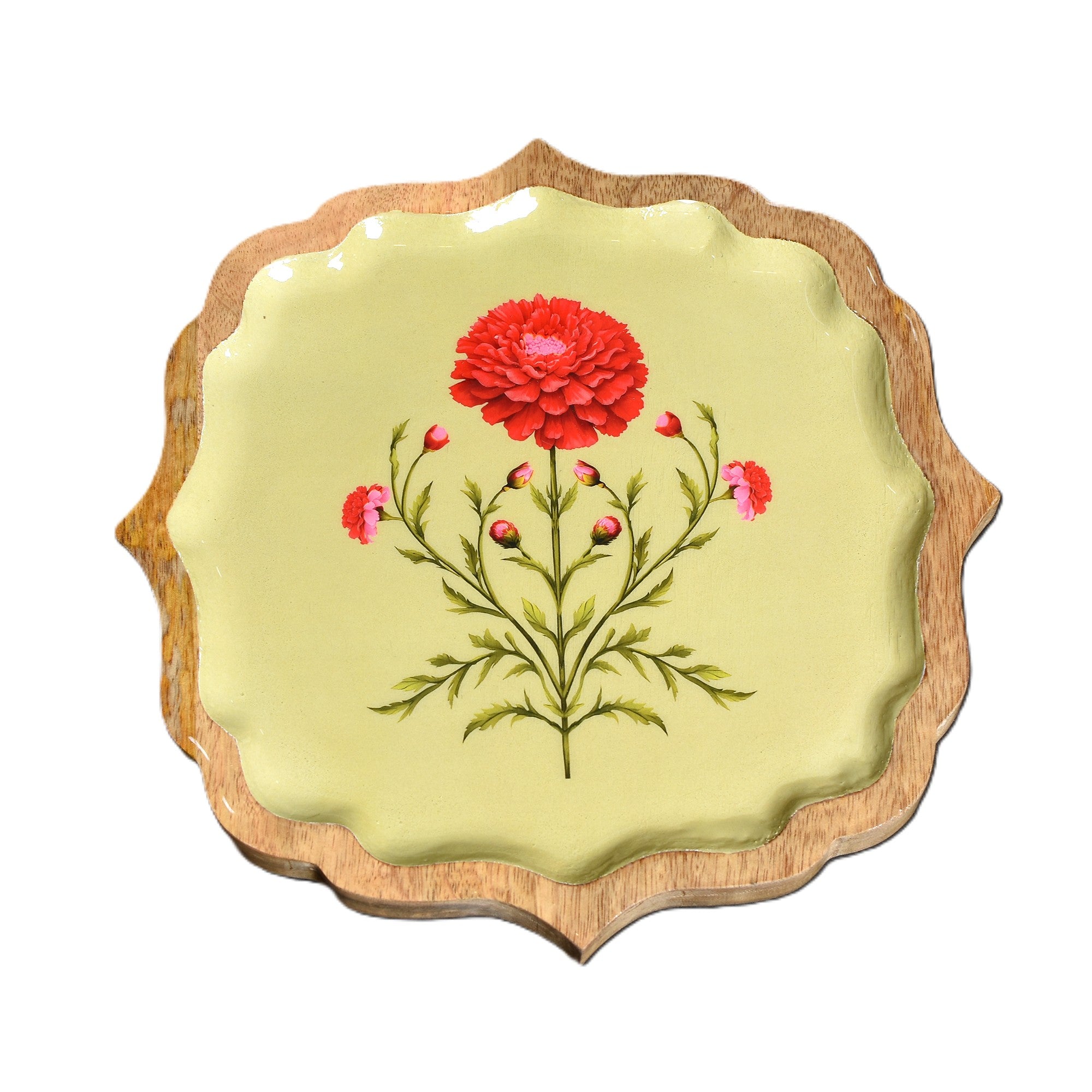 Wooden Enamel Decorative Tray (10 Inch) –  Marigold Artwork | Elegant Serve ware for Everyday Use