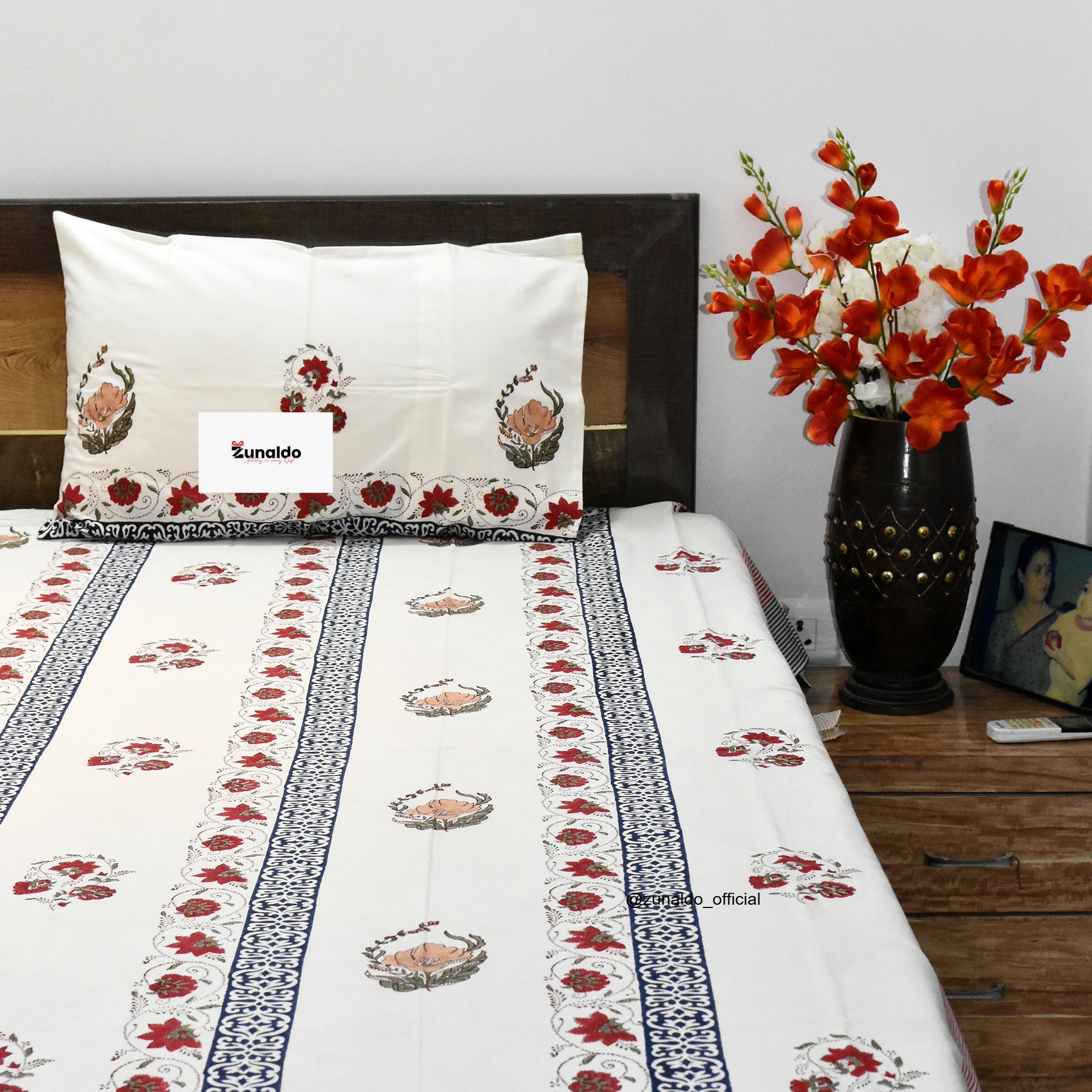 Pure Cotton King Size Bedsheet  Floral Block Print
