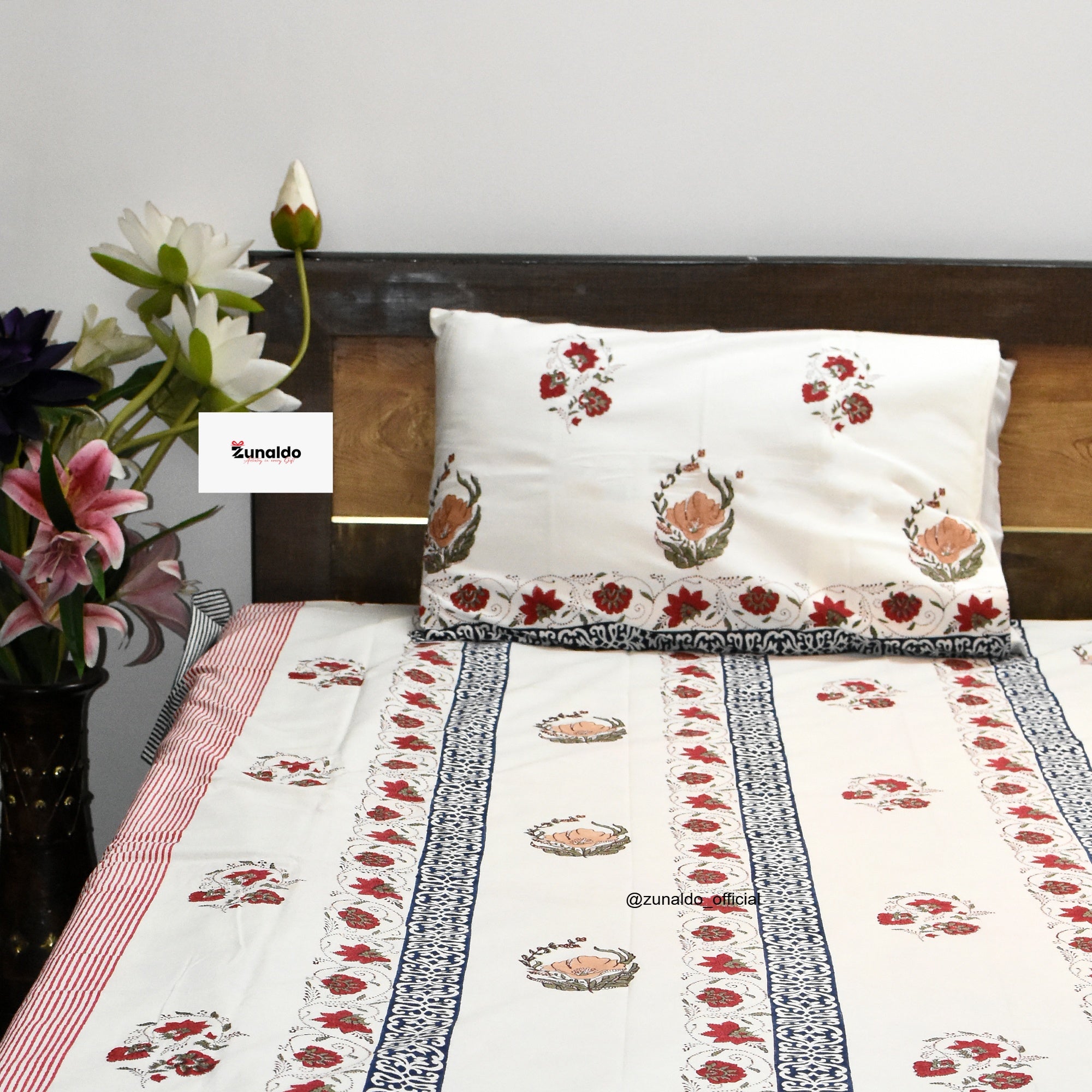 Pure Cotton King Size Bedsheet  Floral Block Print