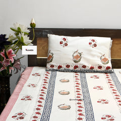 Pure Cotton King Size Bedsheet  Floral Block Print