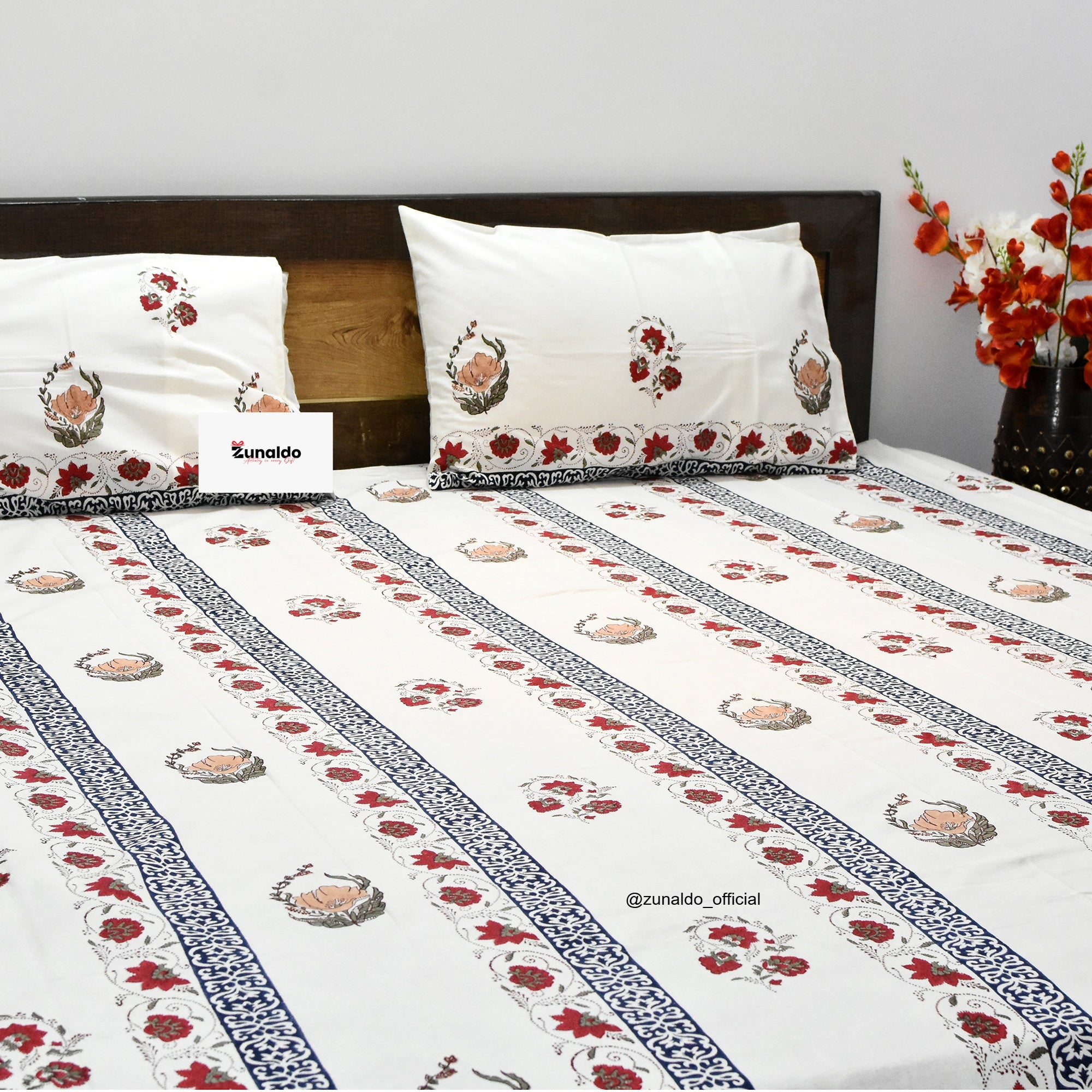 Pure Cotton King Size Bedsheet  Floral Block Print