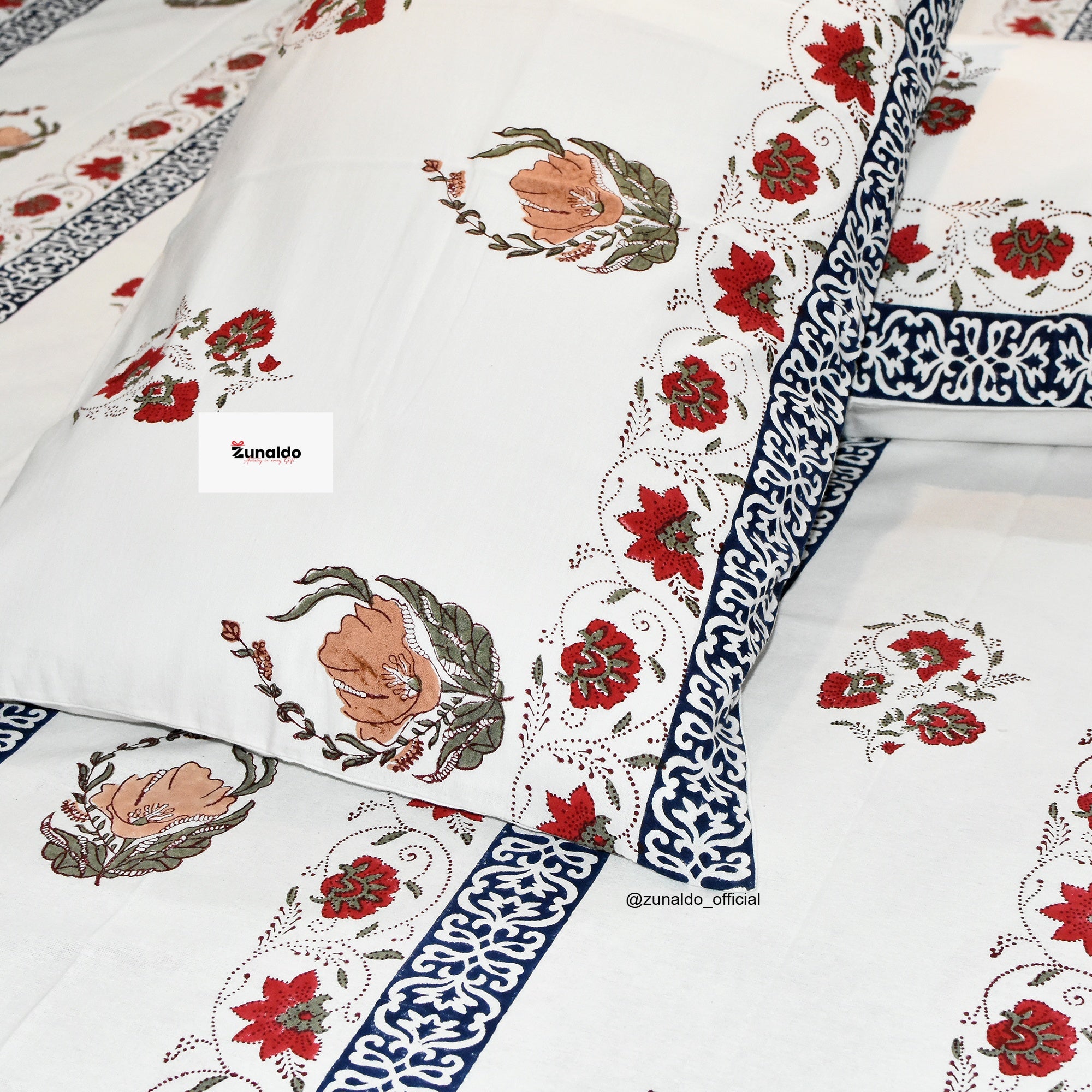 Pure Cotton King Size Bedsheet  Floral Block Print