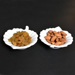 Shell-Shaped Ceramic Bowl Set with Wooden Tray – Elegant Serving Duo | 10"x5"