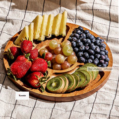 Wooden Round 5 Section Tray - 12 Inch | Dry Fruit & Snack Tray