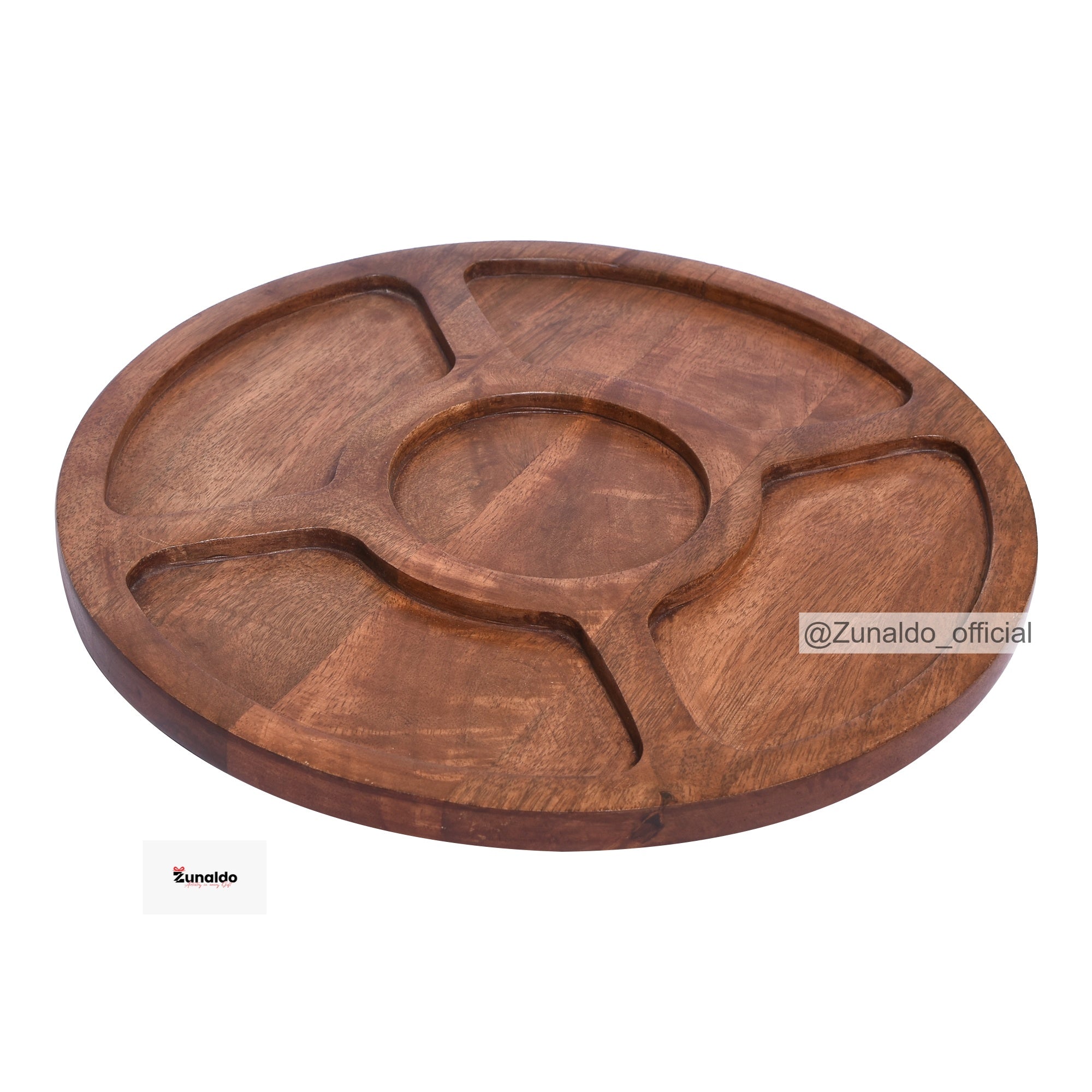 Wooden Round 5 Section Tray - 12 Inch | Dry Fruit & Snack Tray