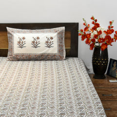 Traditional Floral Hand Block Print Cotton Bedsheet Set – King Size (90x108 Inch) with Pillow Covers