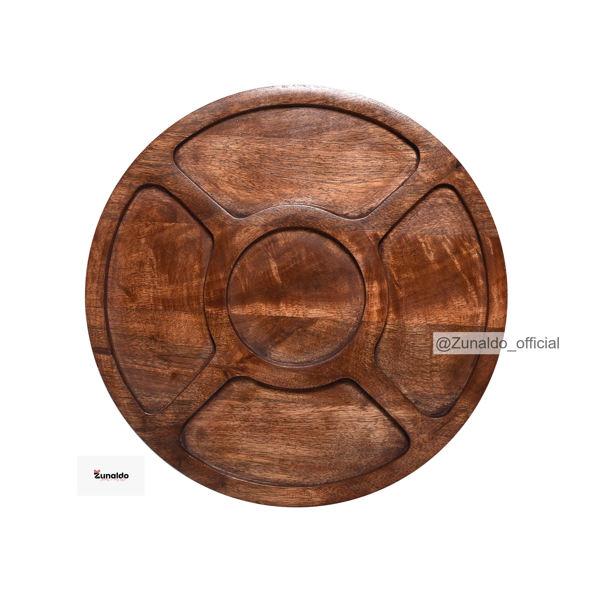 Wooden Round 5 Section Tray - 12 Inch | Dry Fruit & Snack Tray