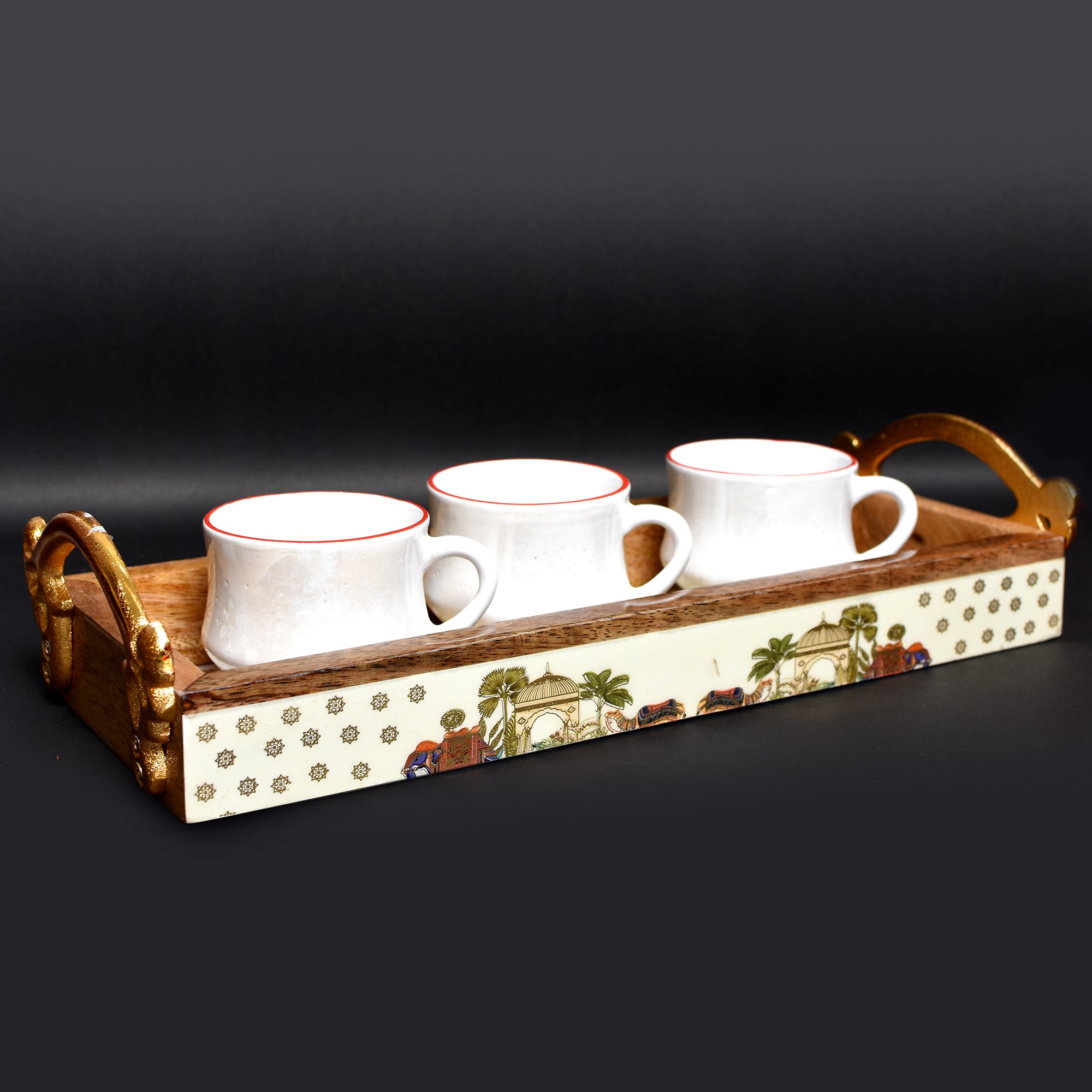 Wooden Enamle Tray with Handle