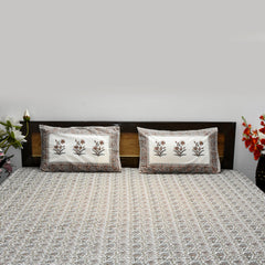 Traditional Floral Hand Block Print Cotton Bedsheet Set – King Size (90x108 Inch) with Pillow Covers