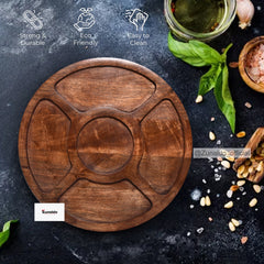Wooden Round 5 Section Tray - 12 Inch | Dry Fruit & Snack Tray