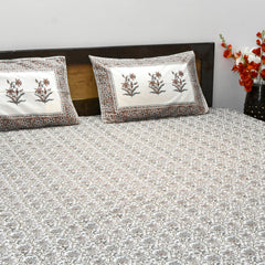 Traditional Floral Hand Block Print Cotton Bedsheet Set – King Size (90x108 Inch) with Pillow Covers