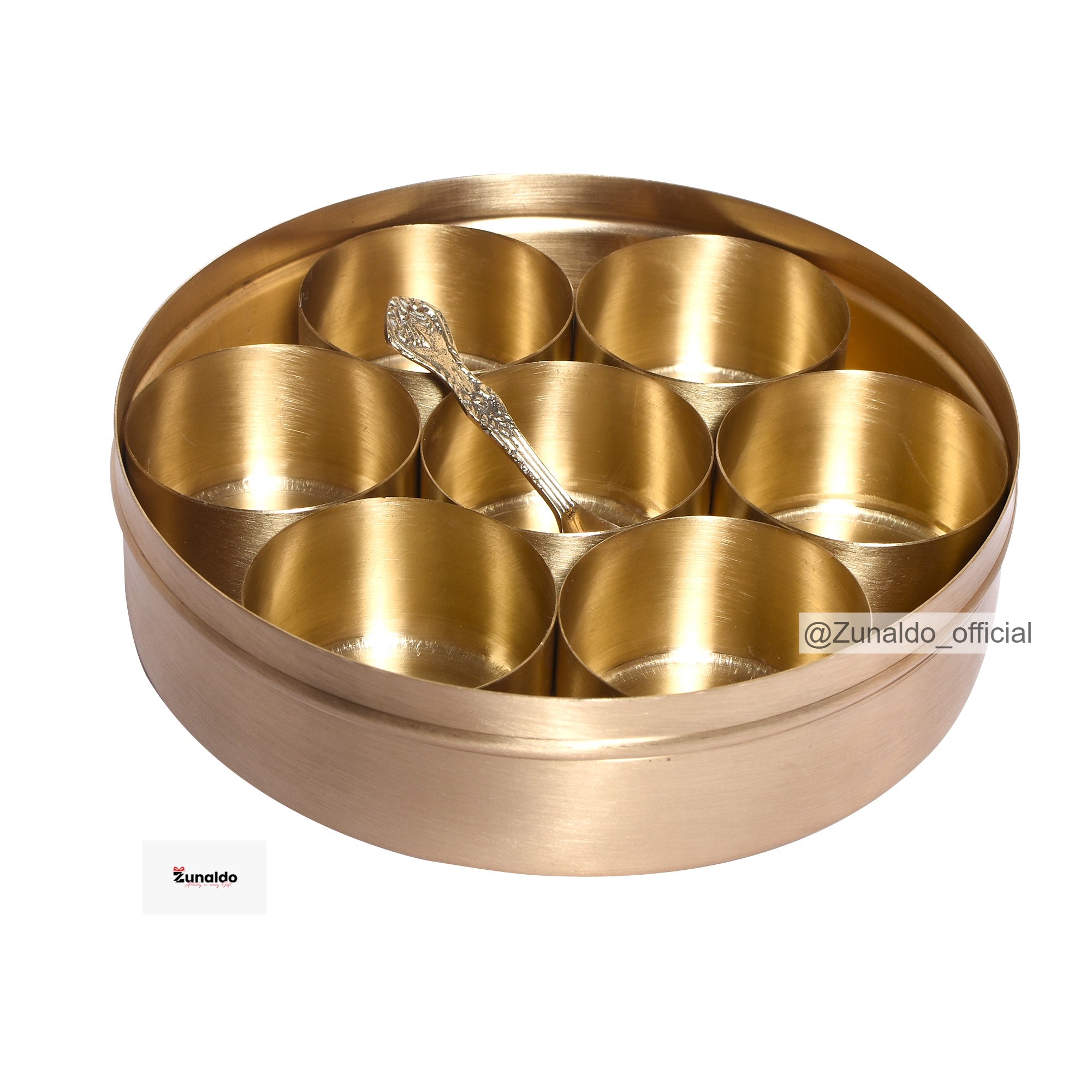 Brass Masaladani with Floral Etching - Circular Design