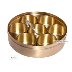 Brass Masaladani with Floral Etching - Circular Design