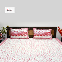 Red Geometric Block Print Cotton Bedsheet – King Size with 2 Pillow Covers