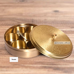 Brass Masaladani with Floral Etching - Circular Design