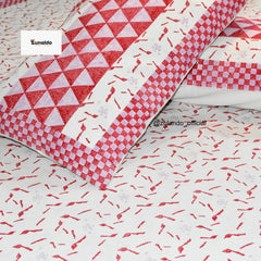 Red Geometric Block Print Cotton Bedsheet – King Size with 2 Pillow Covers