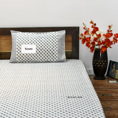 Pure Cotton Hand Block Printed King Size Bedsheet – Blue Floral Booti Design with 2 Pillow Covers (90x108 Inch)