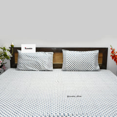 Pure Cotton Hand Block Printed King Size Bedsheet – Blue Floral Booti Design with 2 Pillow Covers (90x108 Inch)