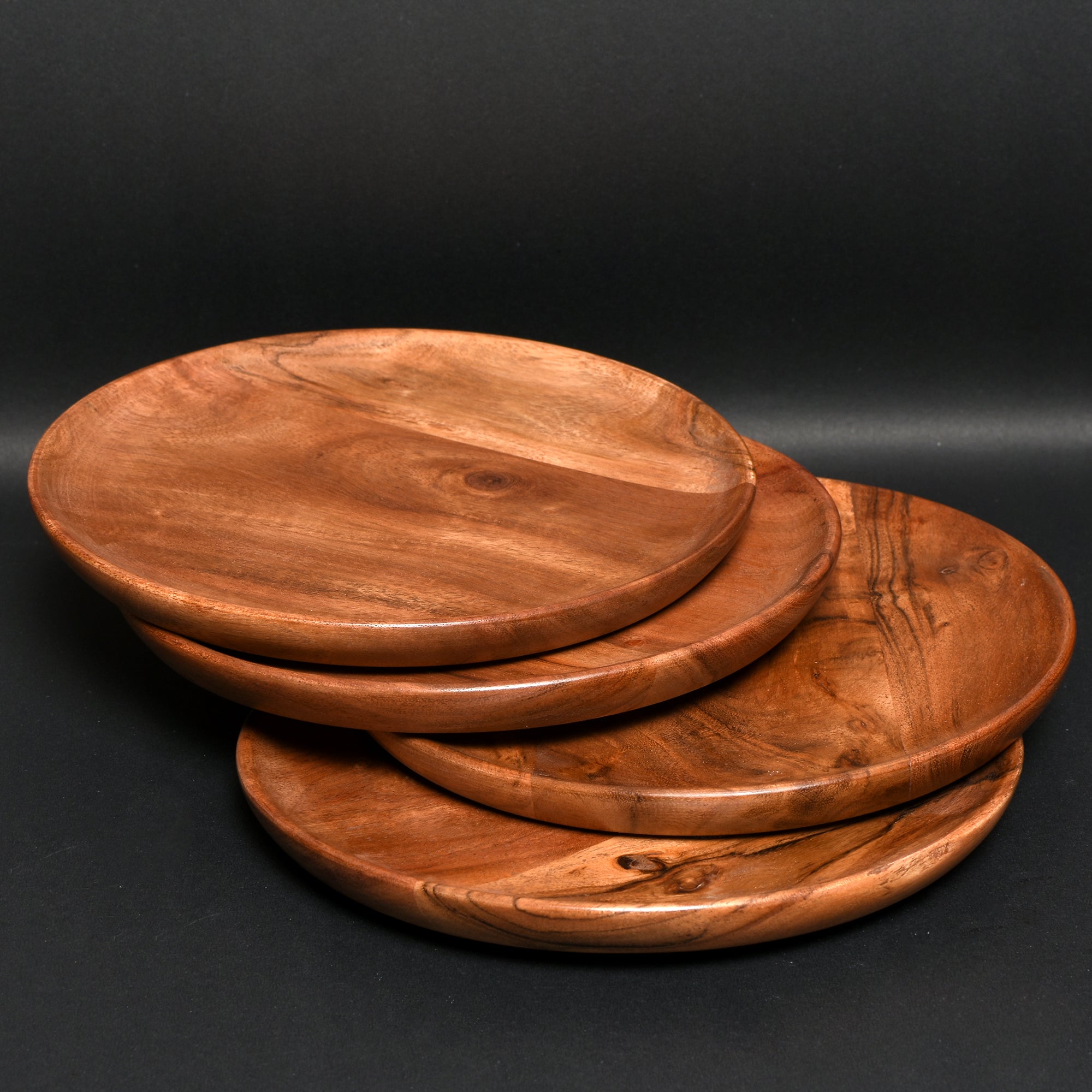 Artisanal Wooden Plate Set – Natural Grain Finish 8 (INCH) SET OF 4