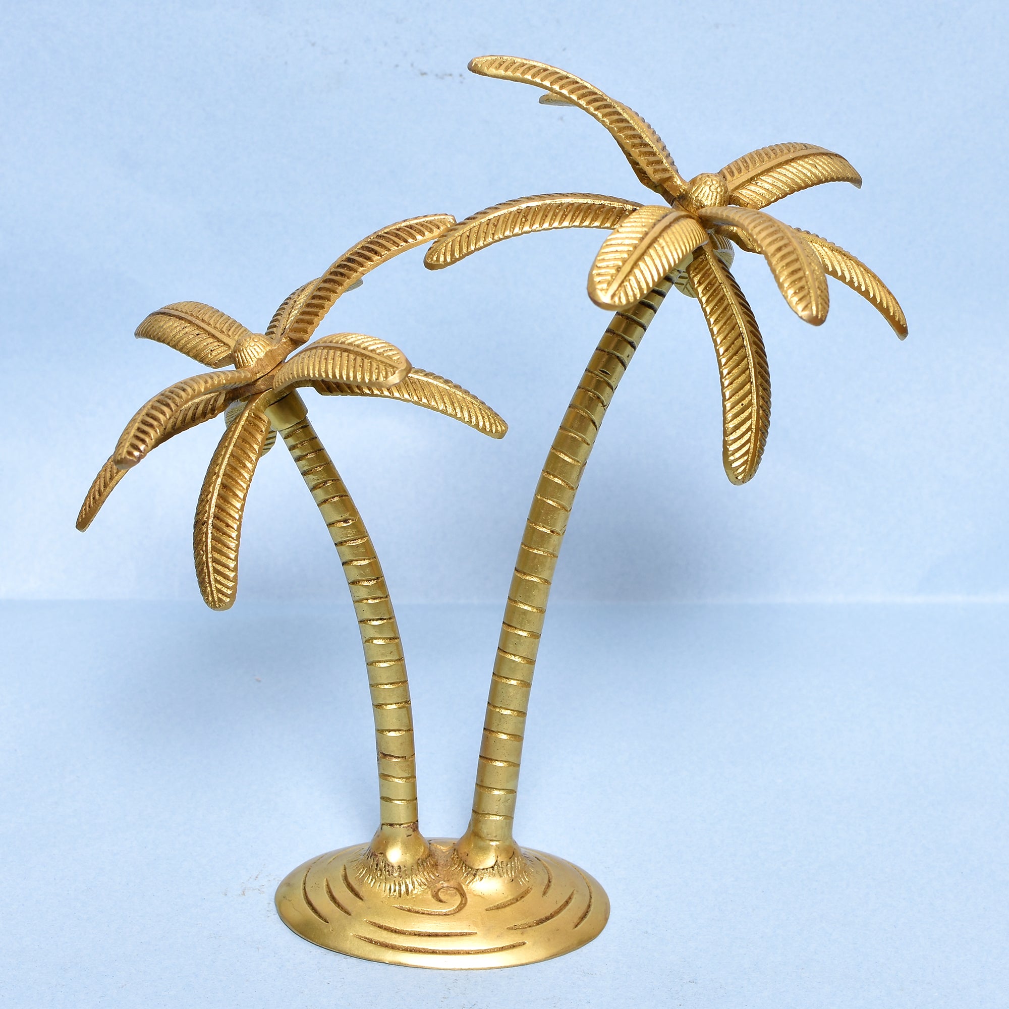 BRASS PALM TREES ON RD BASE FINE Size : 9.5 IN