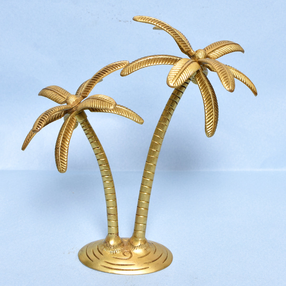 BRASS PALM TREES ON RD BASE FINE Size : 9.5 IN