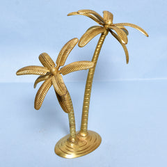 BRASS PALM TREES ON RD BASE FINE Size : 9.5 IN