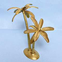 BRASS PALM TREES ON RD BASE FINE Size : 9.5 IN
