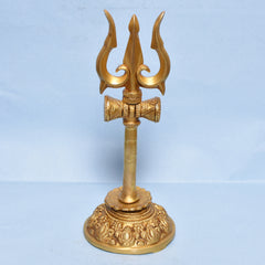 GOLDEN TRISHUL W/DAMROO ON RD FLOWER CARVED Size-5.25"