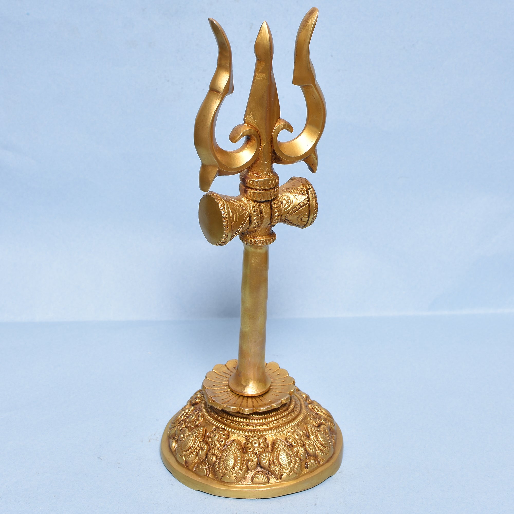 GOLDEN TRISHUL W/DAMROO ON RD FLOWER CARVED Size-5.25"