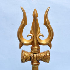GOLDEN TRISHUL W/DAMROO ON RD FLOWER CARVED Size-5.25"
