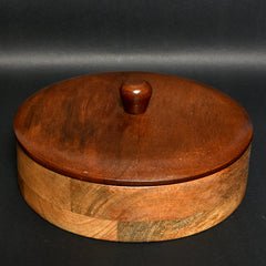 Round Wooden Storage Container – Polished Finish with Lid 8x8x2