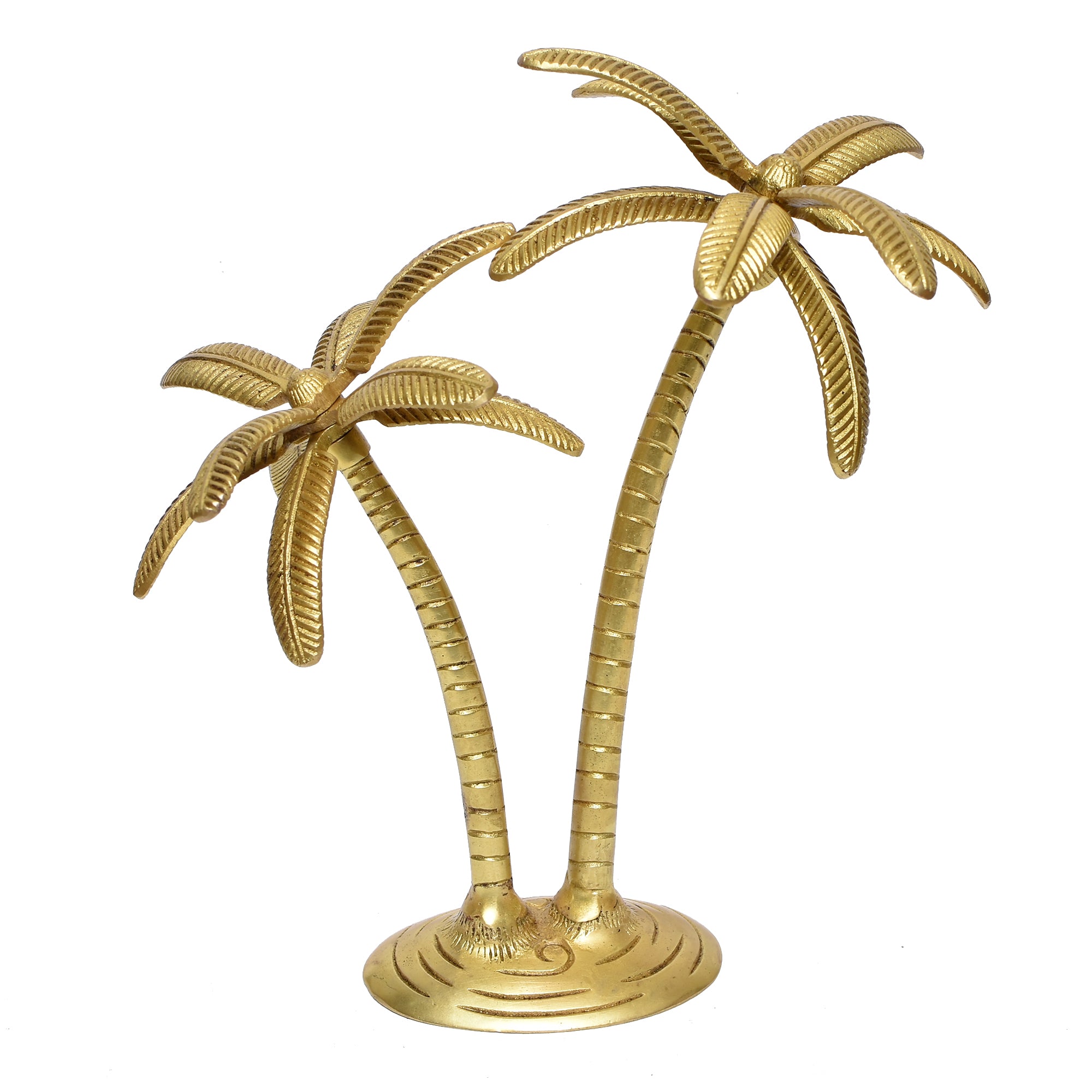BRASS PALM TREES ON RD BASE FINE Size : 9.5 IN