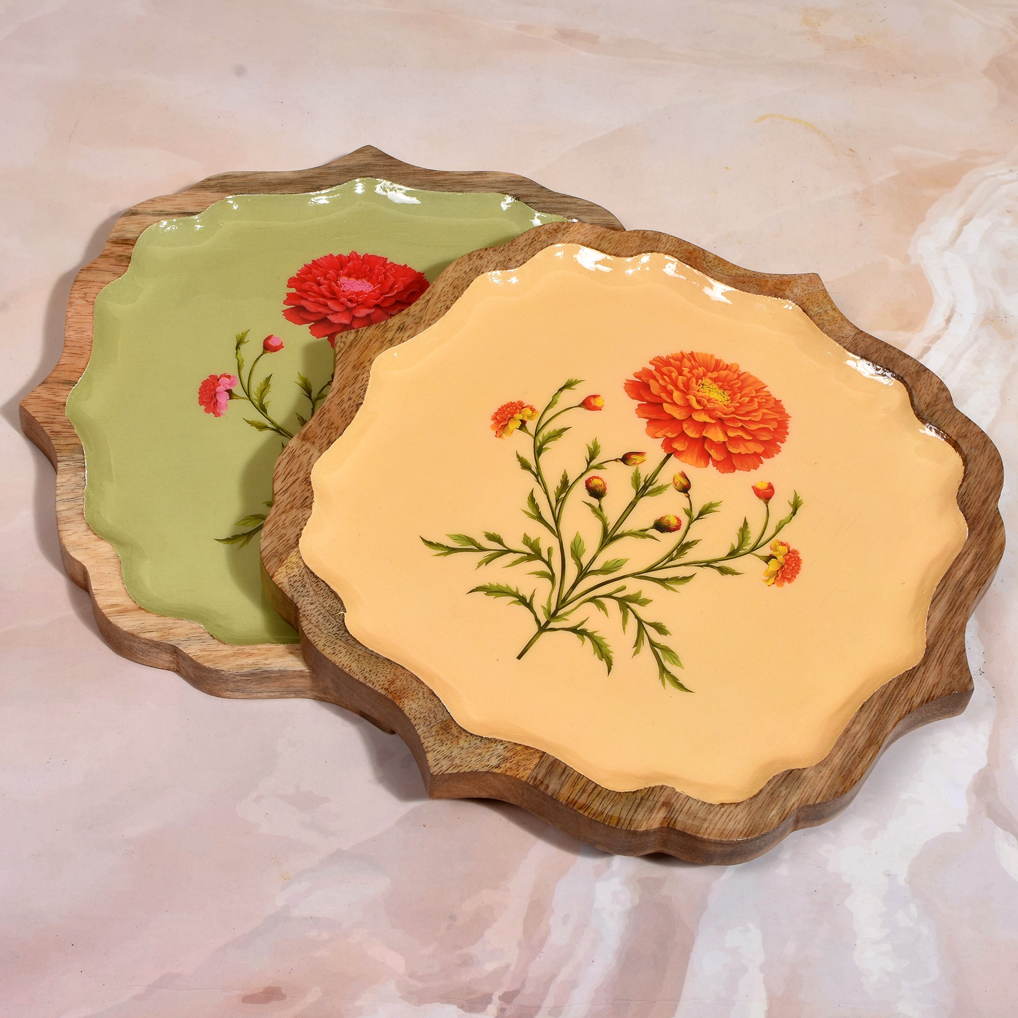 Yellow & Green Wooden Enamel Tray set of 2 Combo  – 10" & 10"