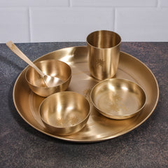 Handcrafted Kansa Thali Set of 6 - Pure Bronze Dinnerware