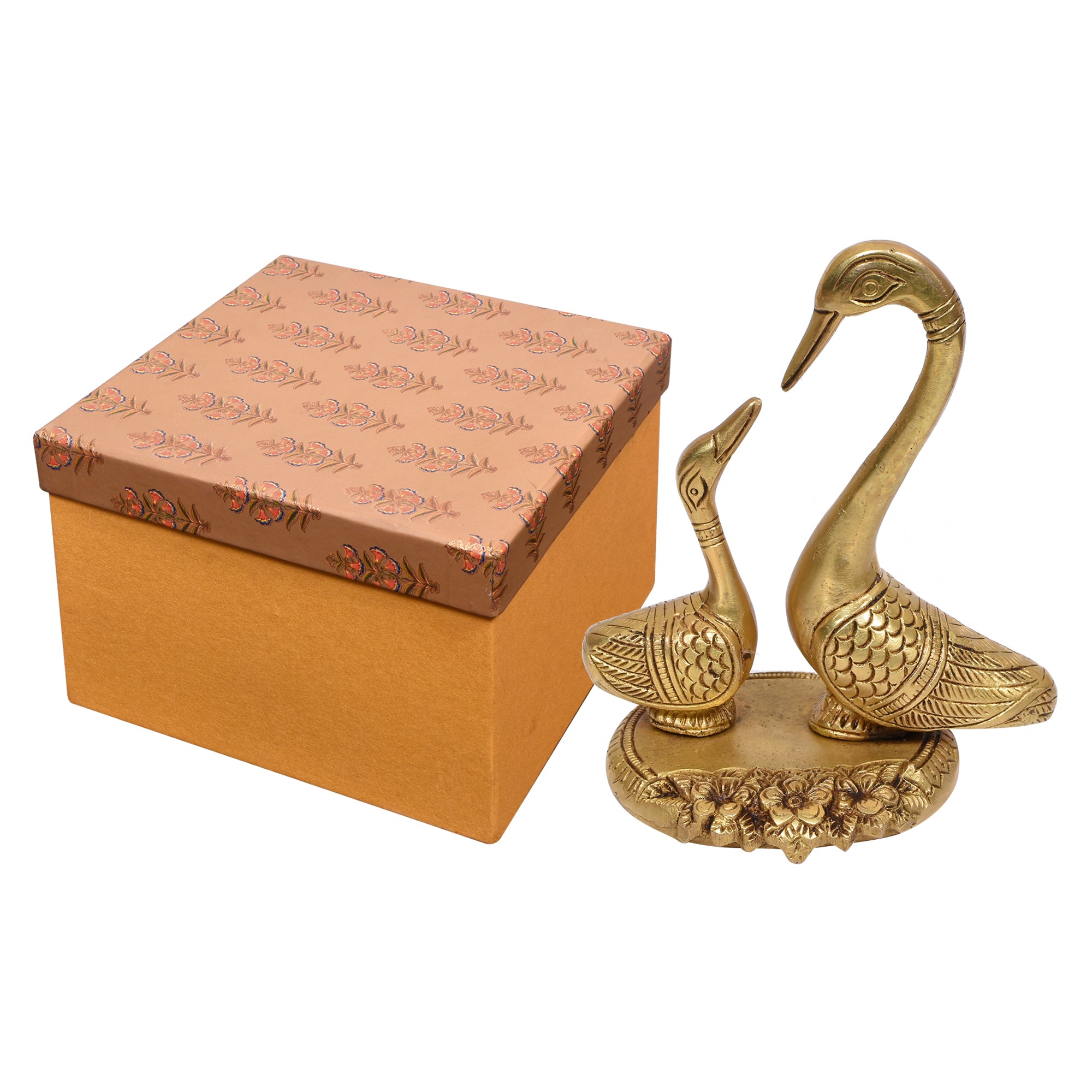 Brass Swan Pair Sculpture – Handcrafted Symbol of Love & Grace 5.5 (inch)