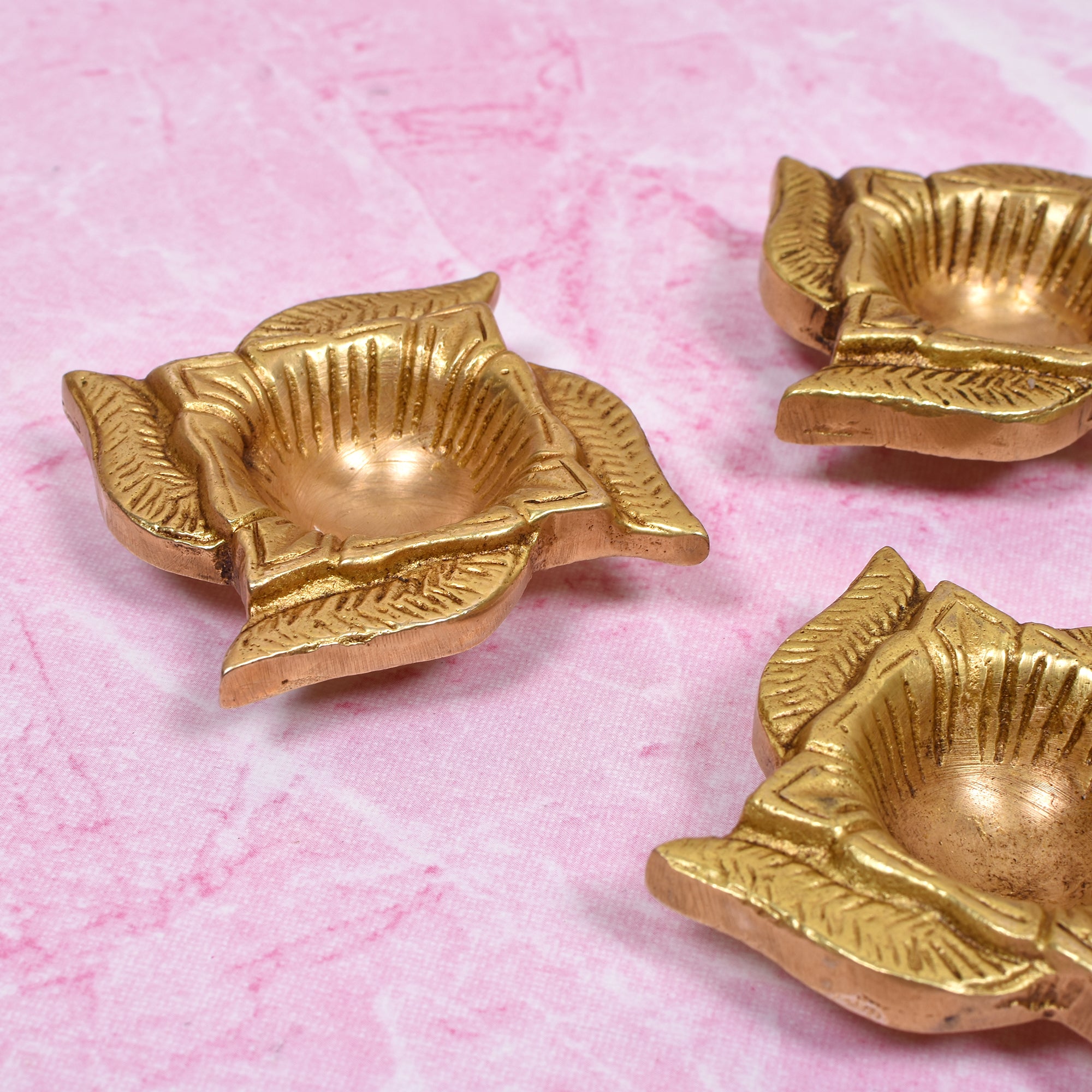 Brass Swastik Diya Gift Set – 4-Piece Floral Oil Lamps in Gift Box 2.5(inch)