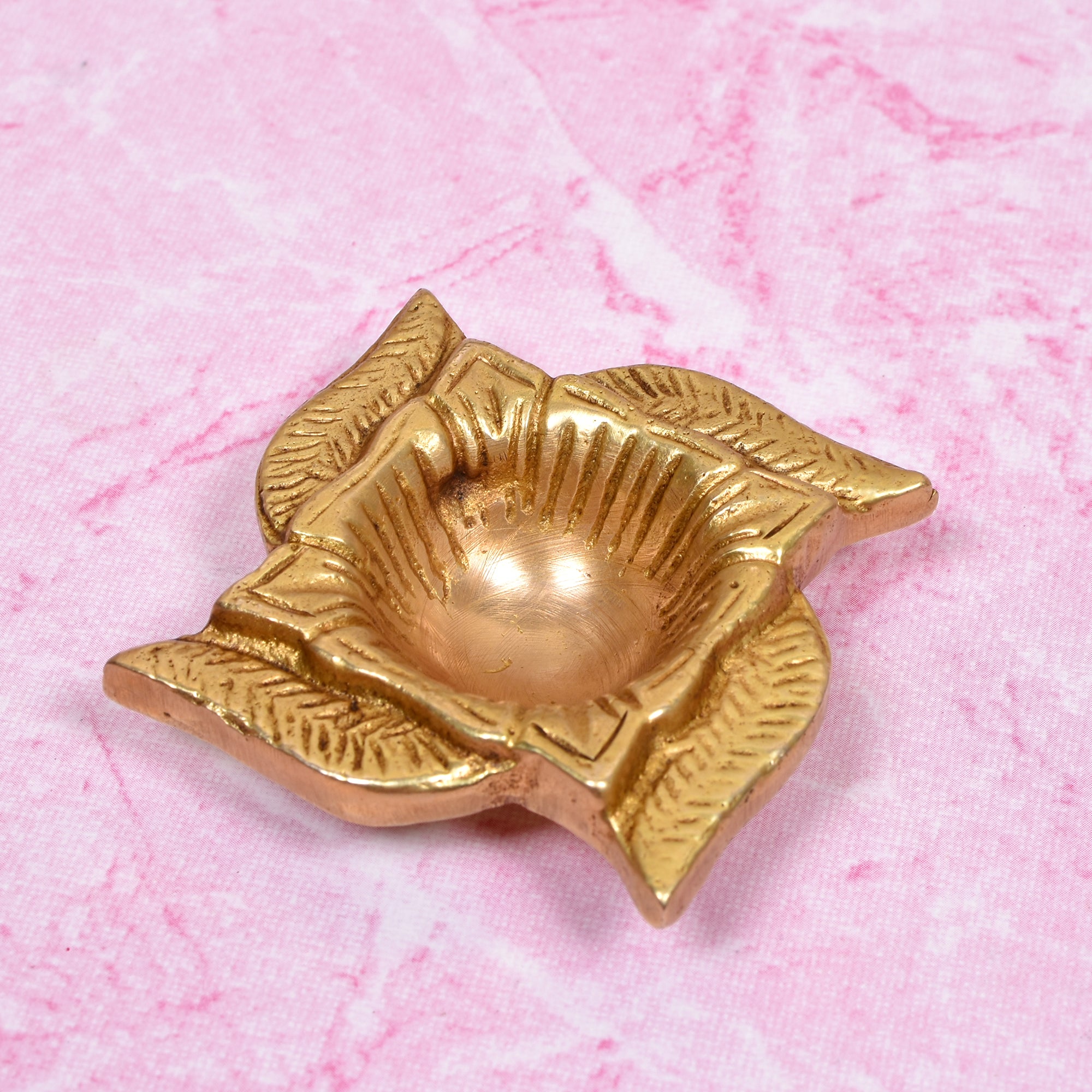 Brass Swastik Diya Gift Set – 4-Piece Floral Oil Lamps in Gift Box 2.5(inch)