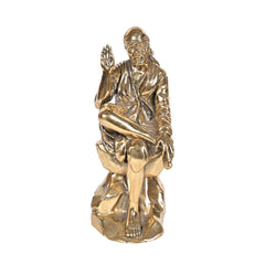 Brass Sai Baba Sitting on Rock 5 Inch