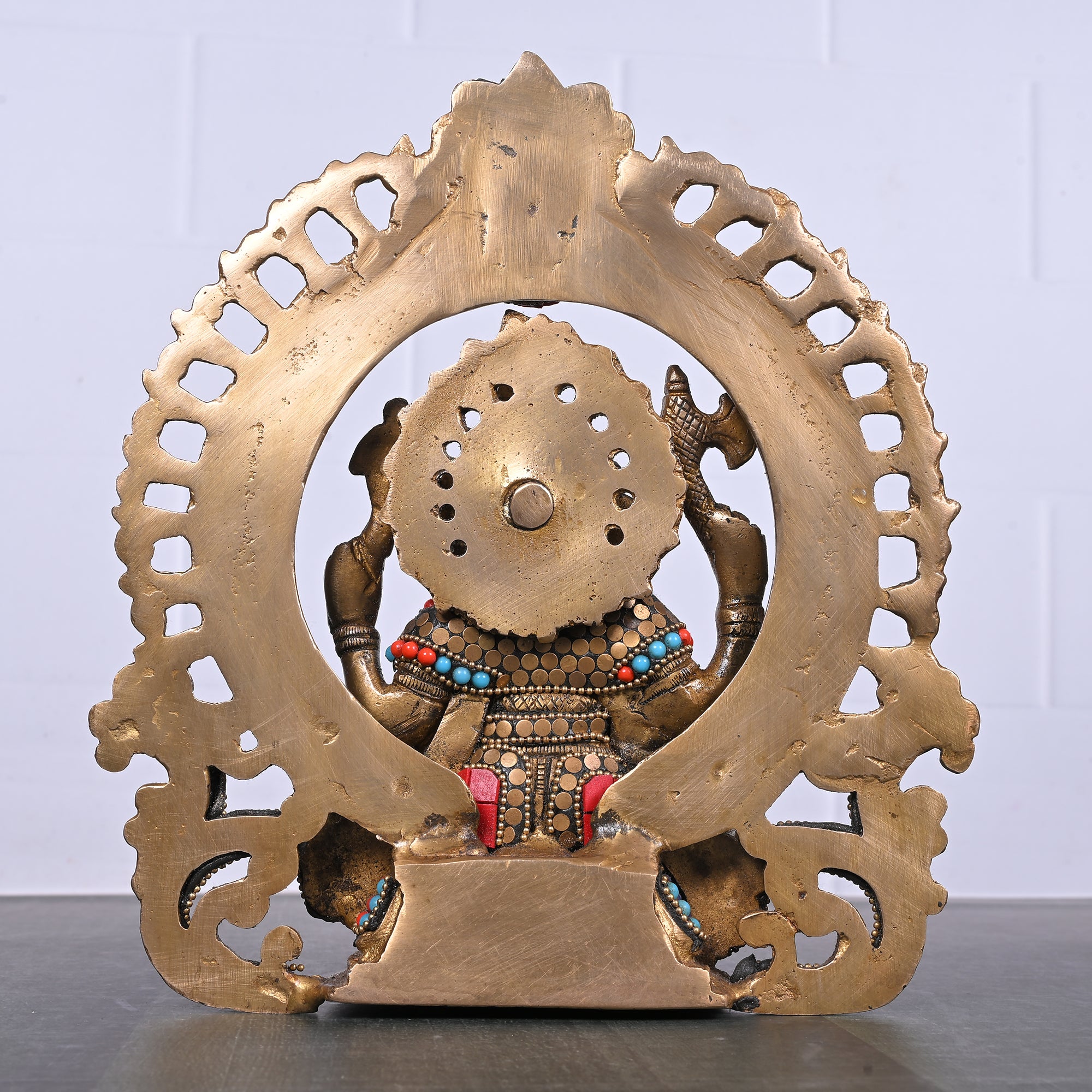 Brass  Ganesha Idol with Designer Halo Ring 9"