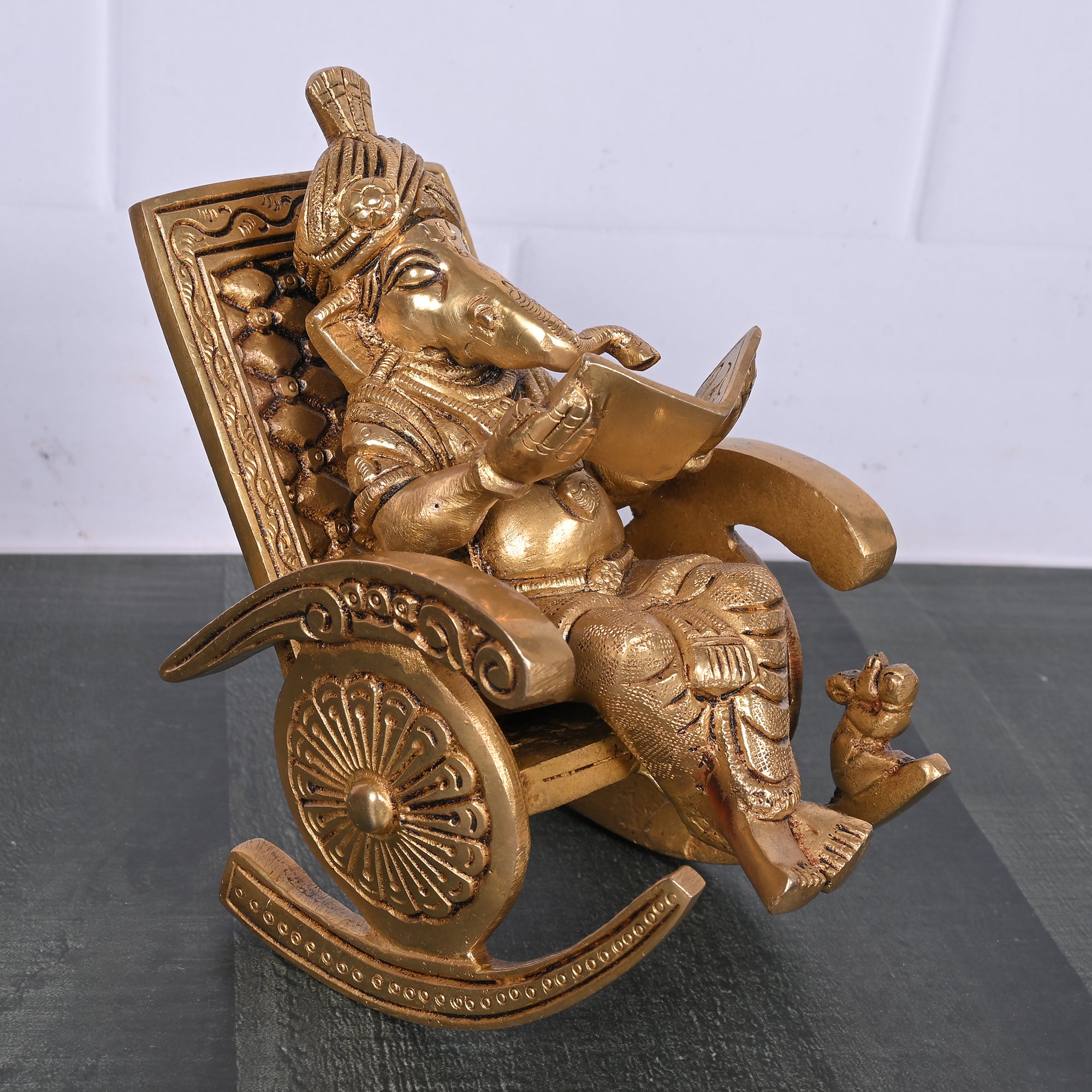 Brass Ganesha on Rocking Chair 6.5"