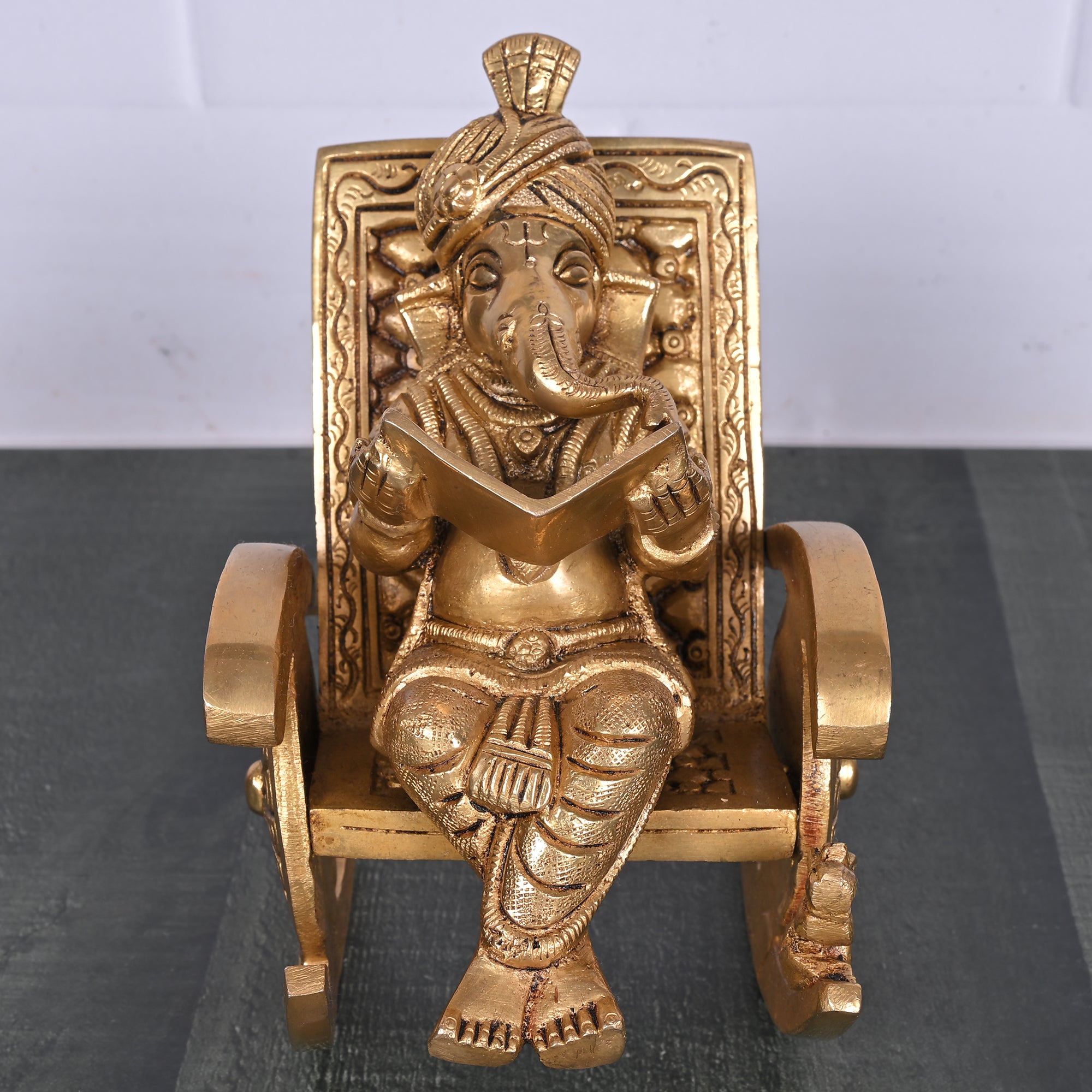 Brass Ganesha on Rocking Chair 6.5"