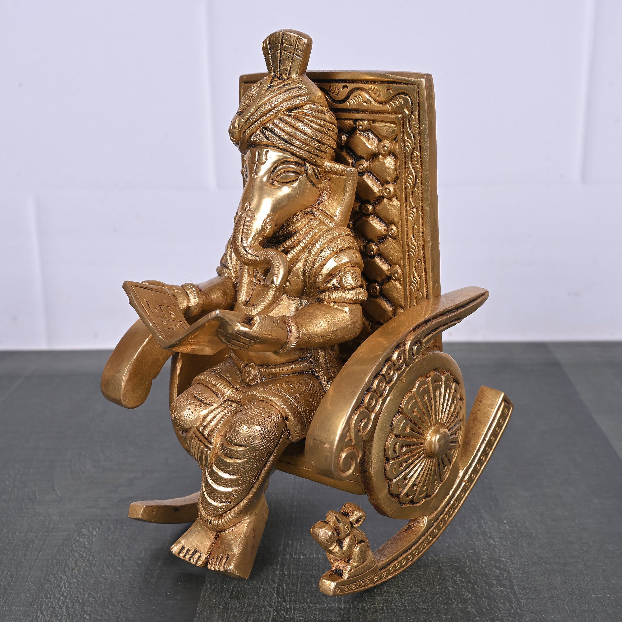 Brass Ganesha on Rocking Chair 6.5"