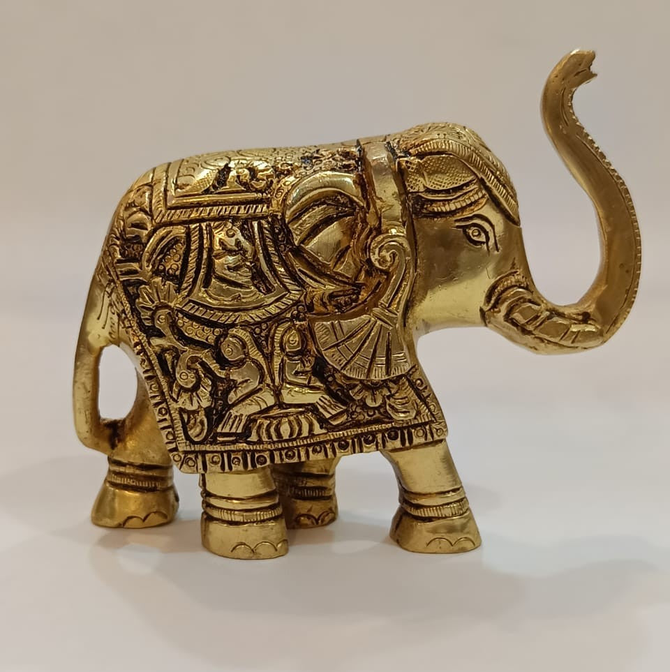 Pure Brass Elephant with Trunk Up – 4 Inch | 1 Kg For Showpiece & Gift