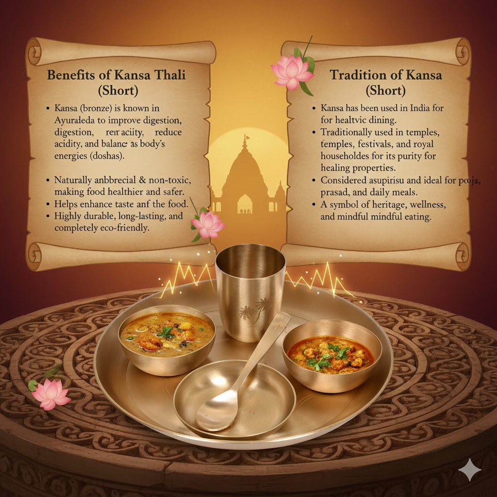 Handcrafted Kansa Thali Set of 6 - Pure Bronze Dinnerware