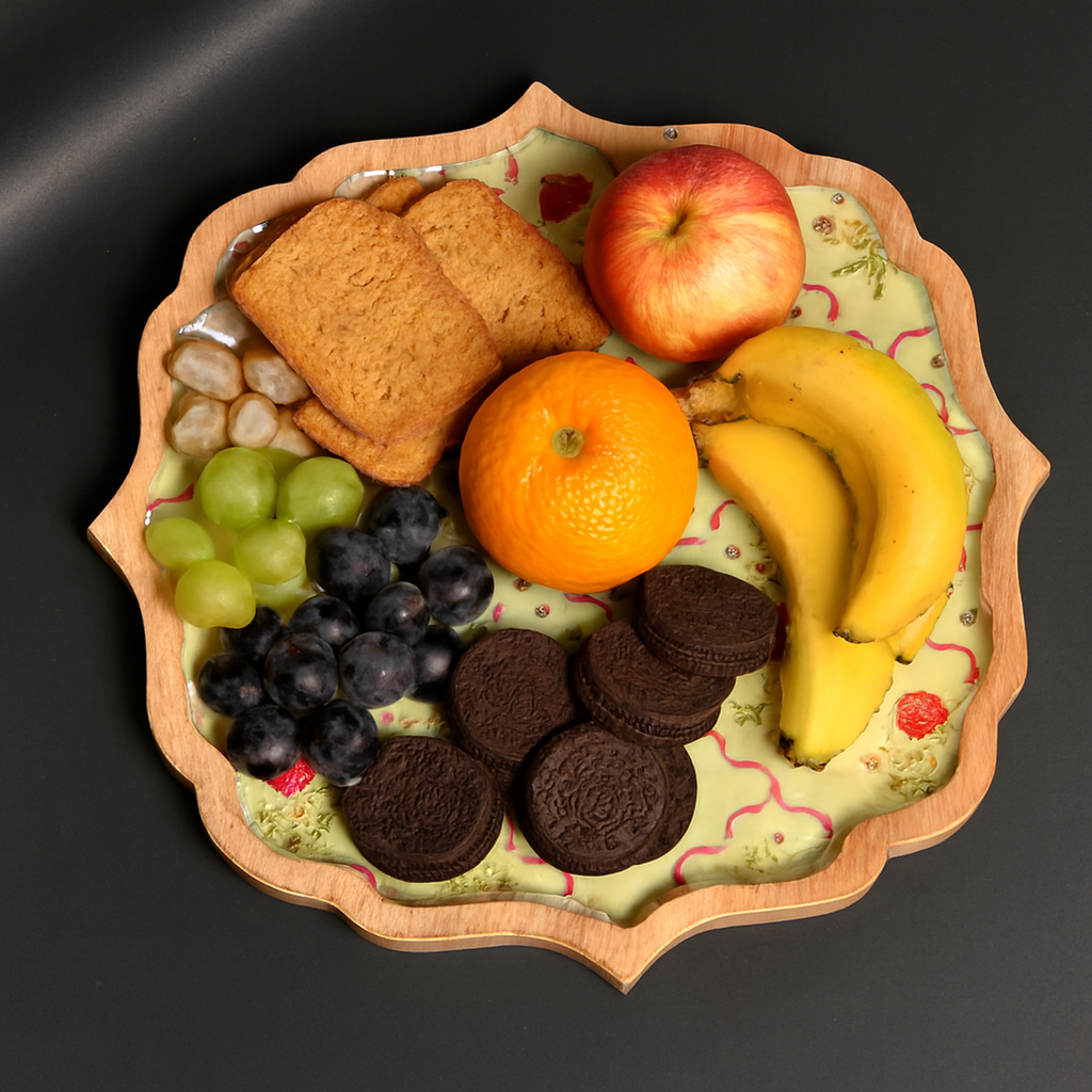 Yellow Wooden Enamel Tray Combo – 10" & 12" (Small + Large)